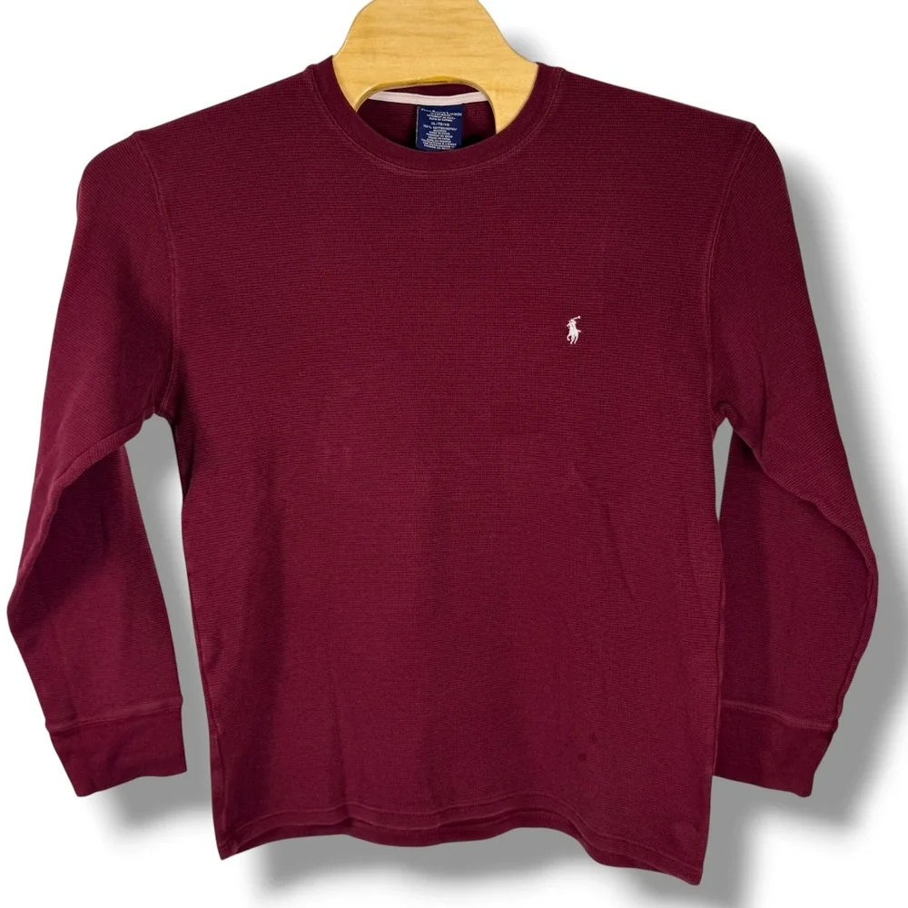Polo Ralph Lauren Waffle Knit Thermal Top Men XL Burgundy Cotton Lounge‎ Pony